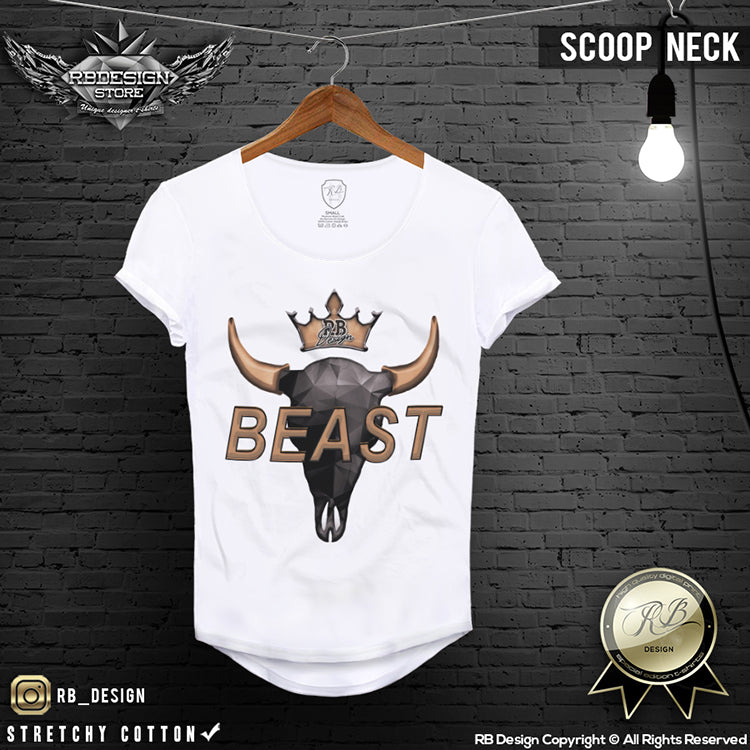 scoop neck abstract bison skull tshirt