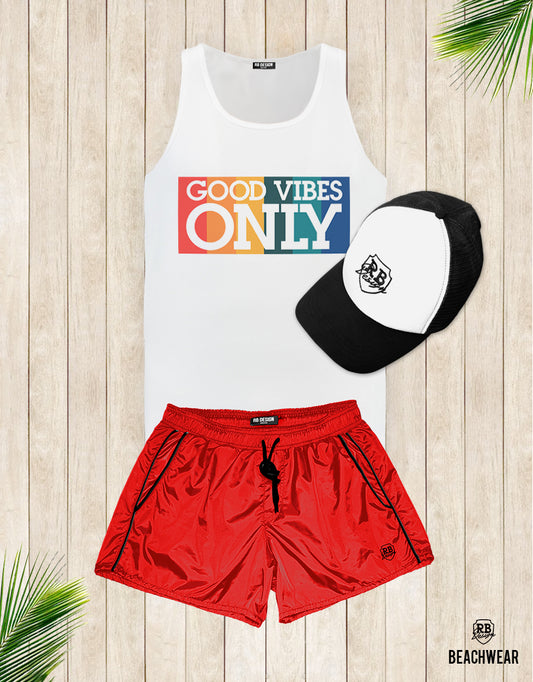 Bundle 3 - RED Beach Shorts + Black Hat + Tank Top MD738