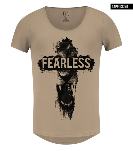 mens lion t-shirt beige scoop neck