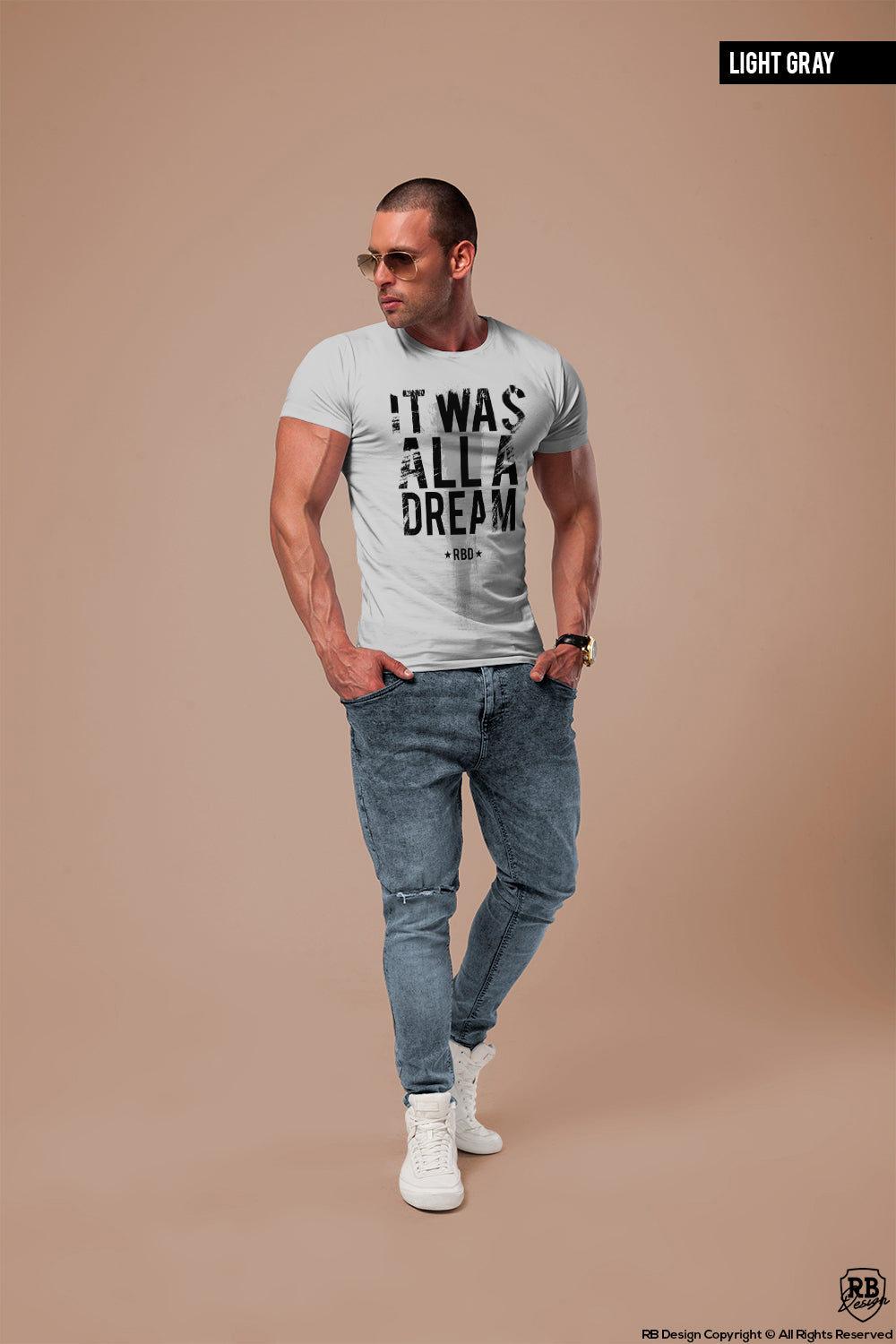 Men's Slogan T-shirt "It Was All a Dream" Khaki Gray Beige Tees / Color Option / MD804
