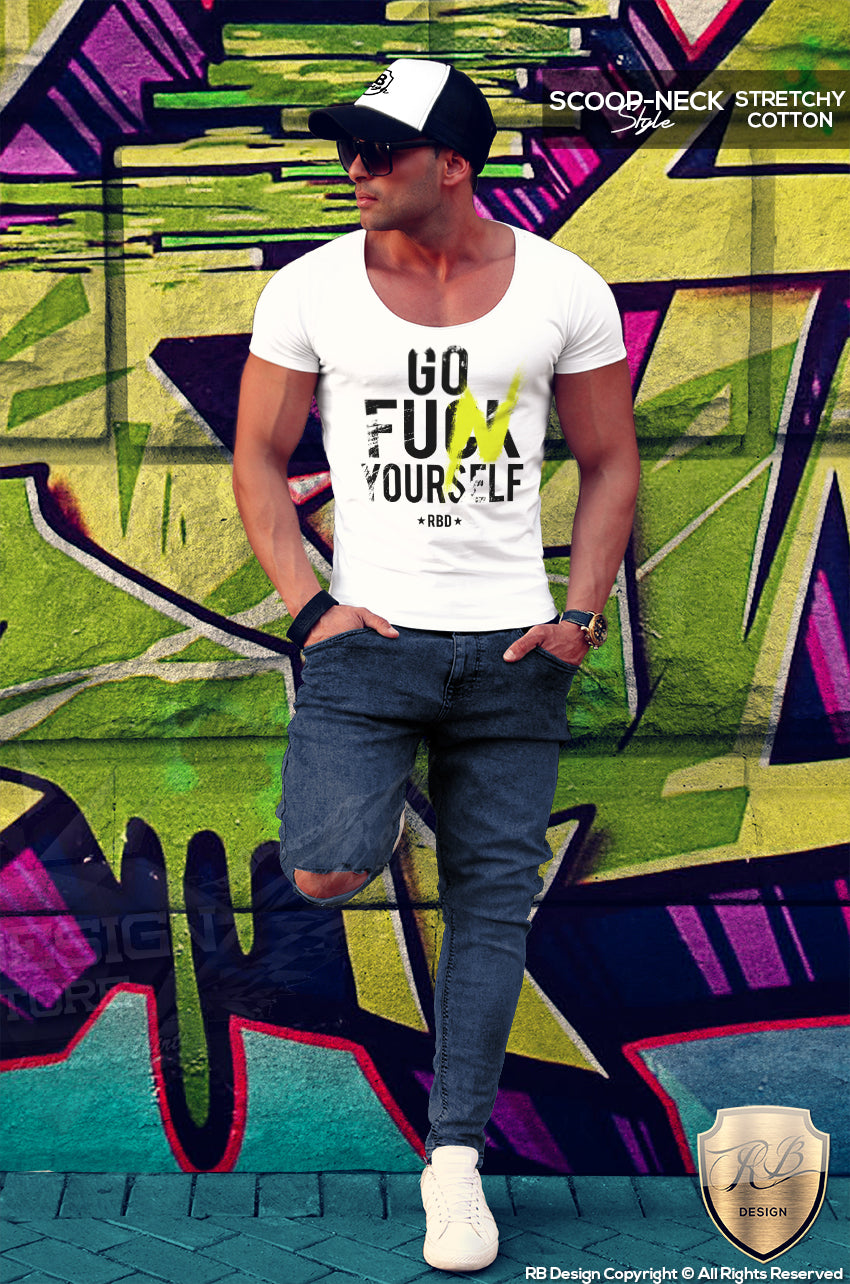 scoop neck graphic muscle fit tees