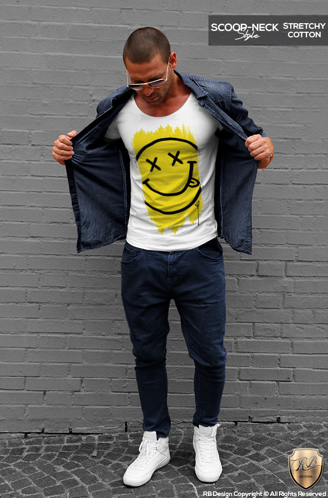mens smile face printed t-shirt