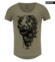 Men's Designer Flowers Skull T-shirt Khaki Gray Beige Scoop neck Tee / Color Option / MD827