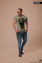 Men's Designer Flowers Skull T-shirt Khaki Gray Beige Scoop neck Tee / Color Option / MD827