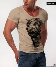 Men's Designer Flowers Skull T-shirt Khaki Gray Beige Scoop neck Tee / Color Option / MD827