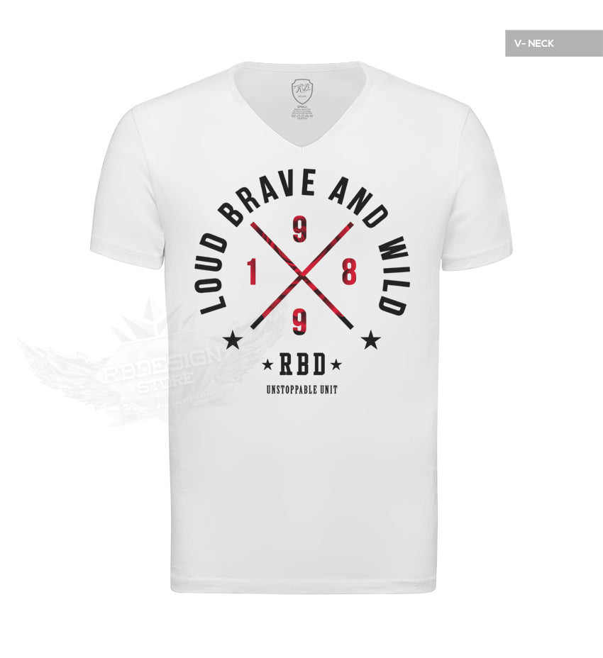 Men's White T-shirt Loud Brave and Wild RED MD871R