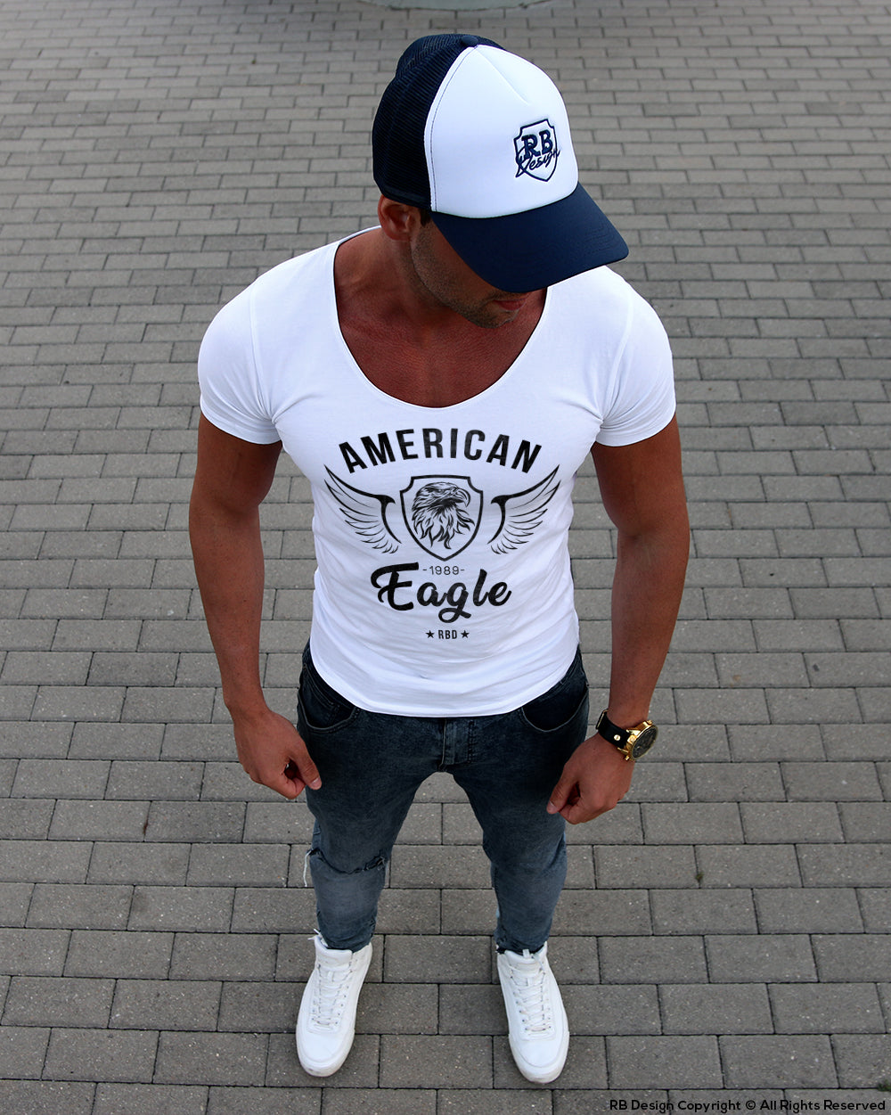 American Eagle Mens White T-shirt RBD Street Style Tees MD872
