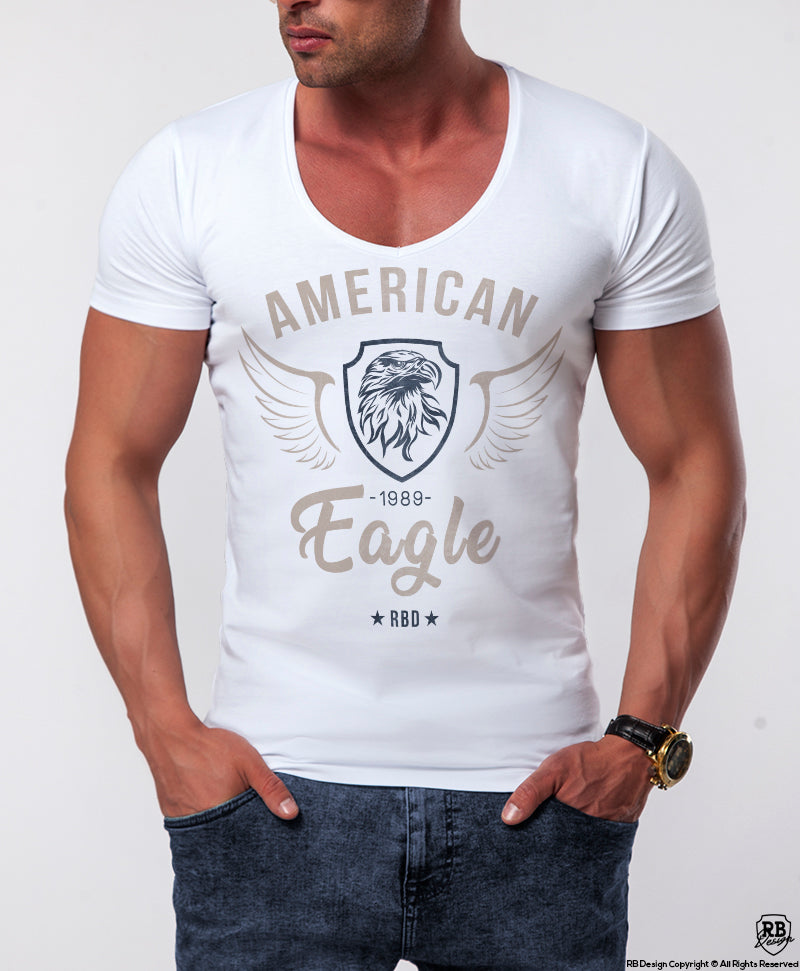 American Eagle Mens White T-shirt Colorful MD872
