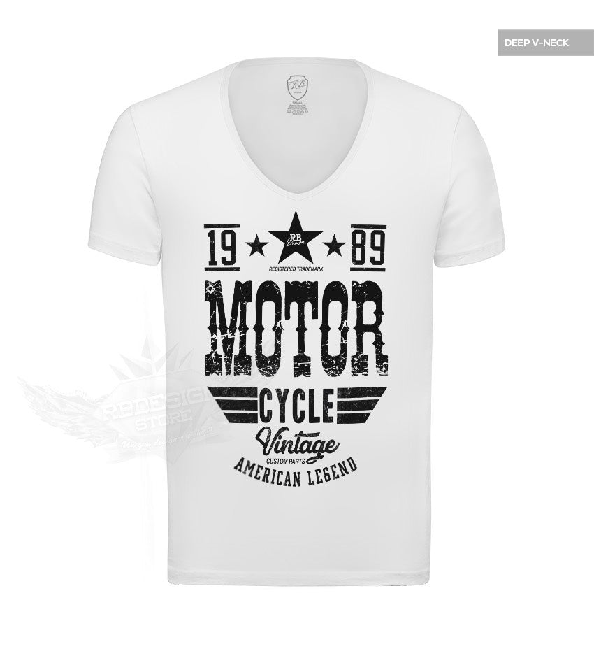 Cool Motorcycle T-Shirt for Men with white V2 Engine print, - Inspire Uplift