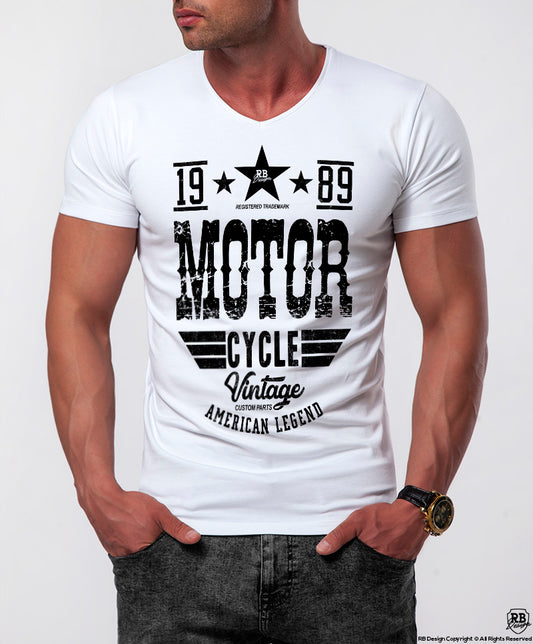 American Legend Men's Vintage Motorcycle White T-shirt MD875B