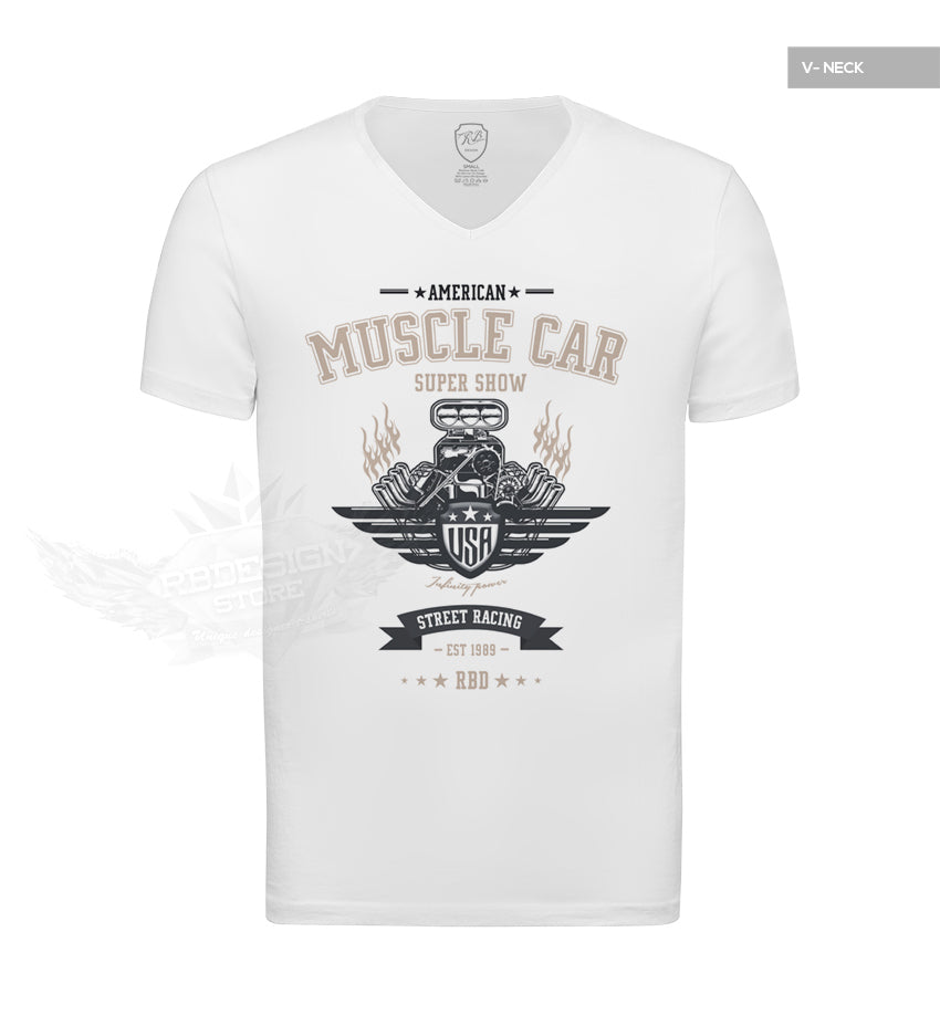Stylish Mens Muscle Car T-shirt Blue/Beige MD882