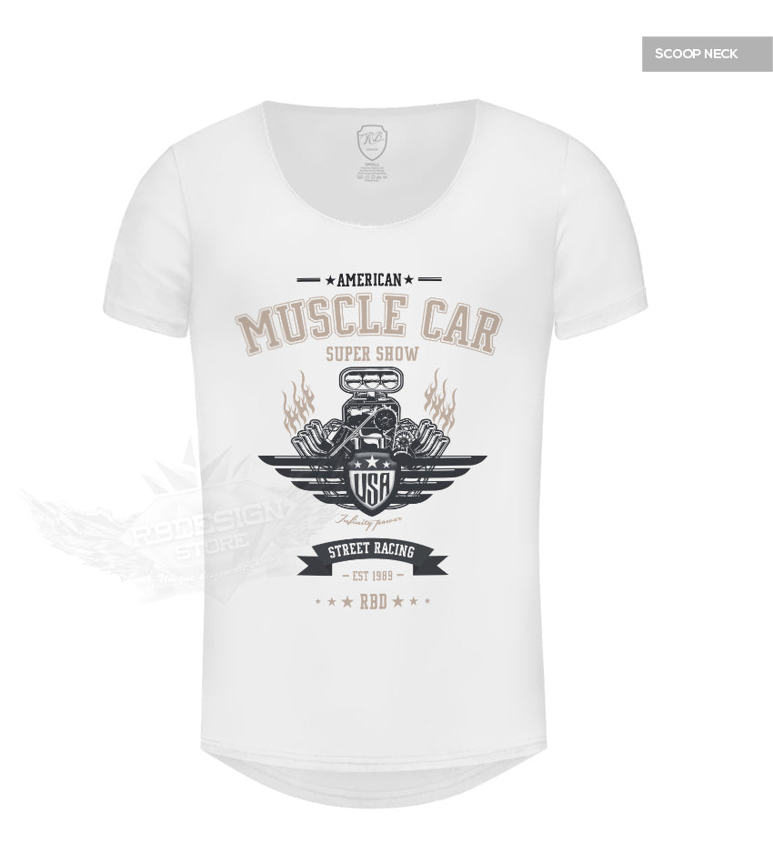 Stylish Mens Muscle Car T-shirt Blue/Beige MD882