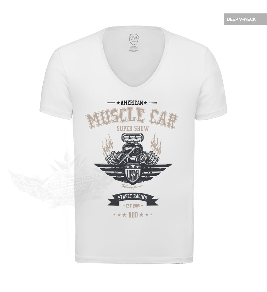 Stylish Mens Muscle Car T-shirt Blue/Beige MD882