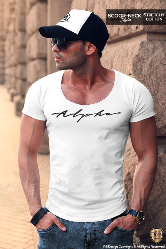 Alpha Men's Casual Fashion White T-shirt HQ Stretch Cotton Tee MD885 BL