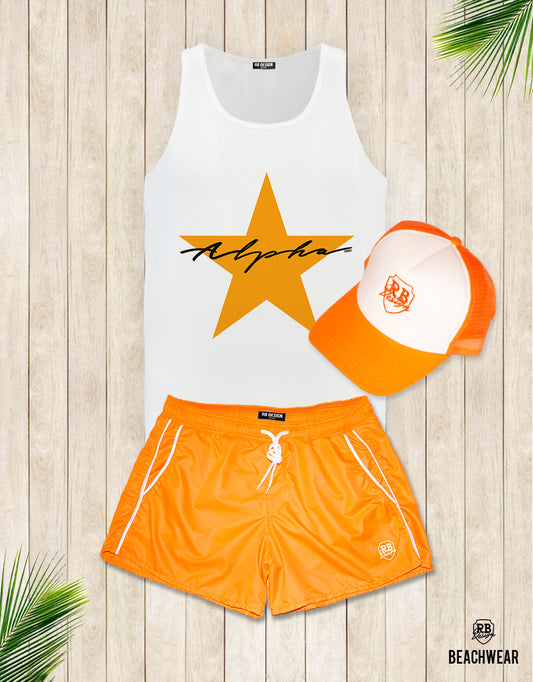 Bundle 3 - Orange Beach Shorts + Orange Hat + Tank Top MD885