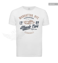 Men's Muscle Cars White Graphic T-shirt Blue/Beige MD886BB