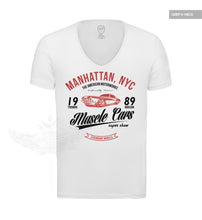 Men's Muscle Cars White Graphic T-shirt RED MD886R