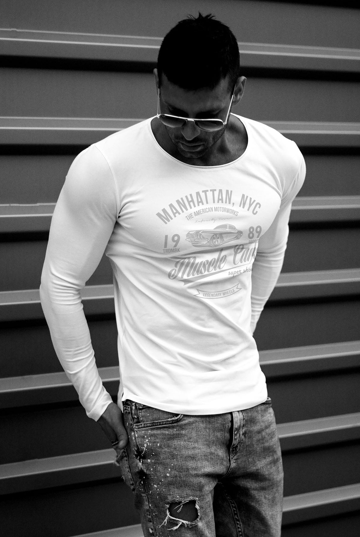 Mens Long Sleeve T-shirt Muscle Car MD886