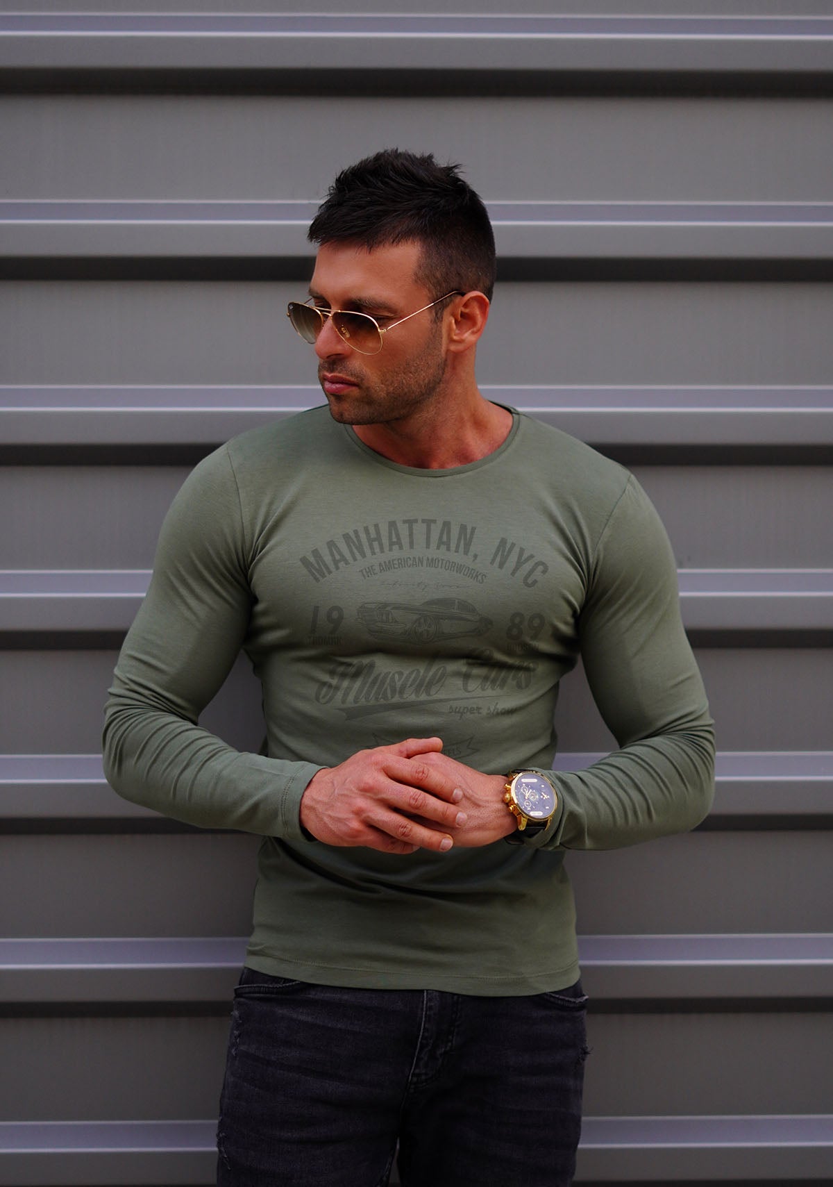 Mens Long Sleeve T-shirt Muscle Car MD886