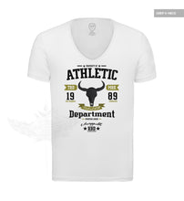 Stylish Men's White T-shirt Bull Skull Graphic Tee "Unstoppable" MD889