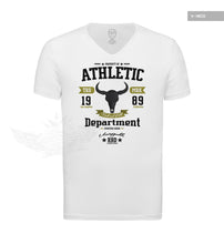Stylish Men's White T-shirt Bull Skull Graphic Tee "Unstoppable" MD889