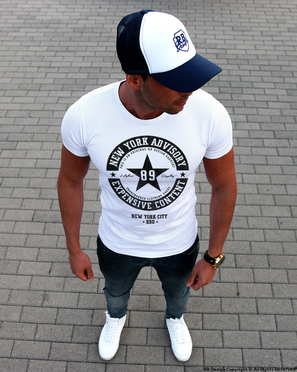 Street Fashion Mens White T-shirt NY Advisory BLACK MD891B