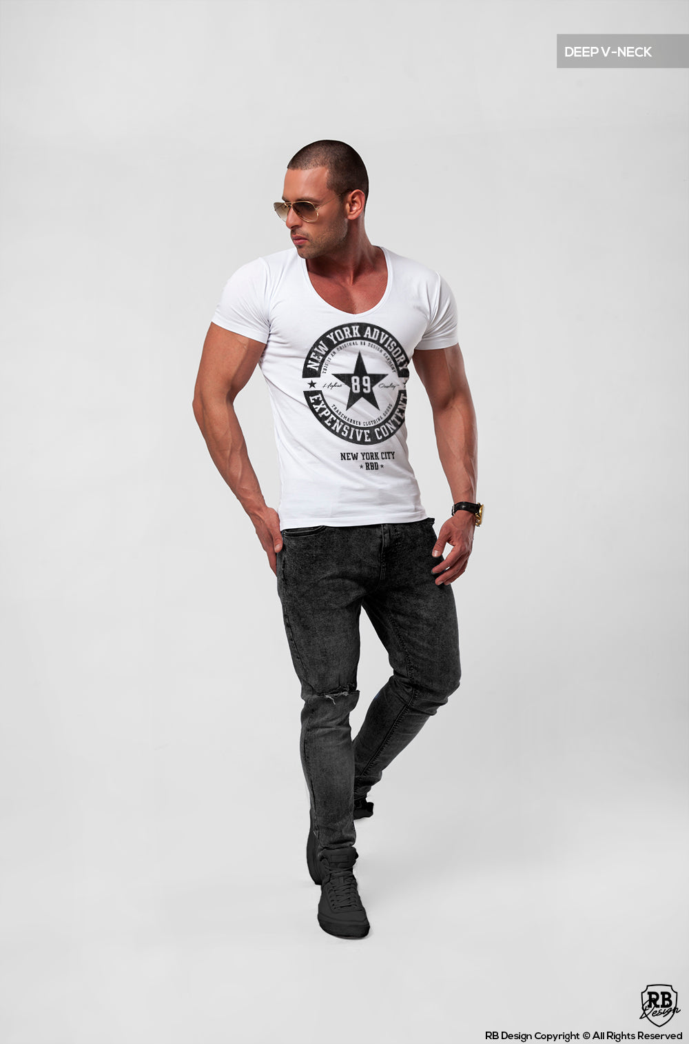 Street Fashion Mens White T-shirt NY Advisory BLACK MD891B