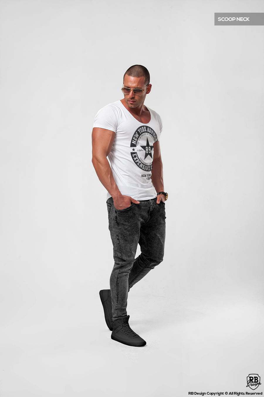 Street Fashion Mens White T-shirt NY Advisory BLACK MD891B