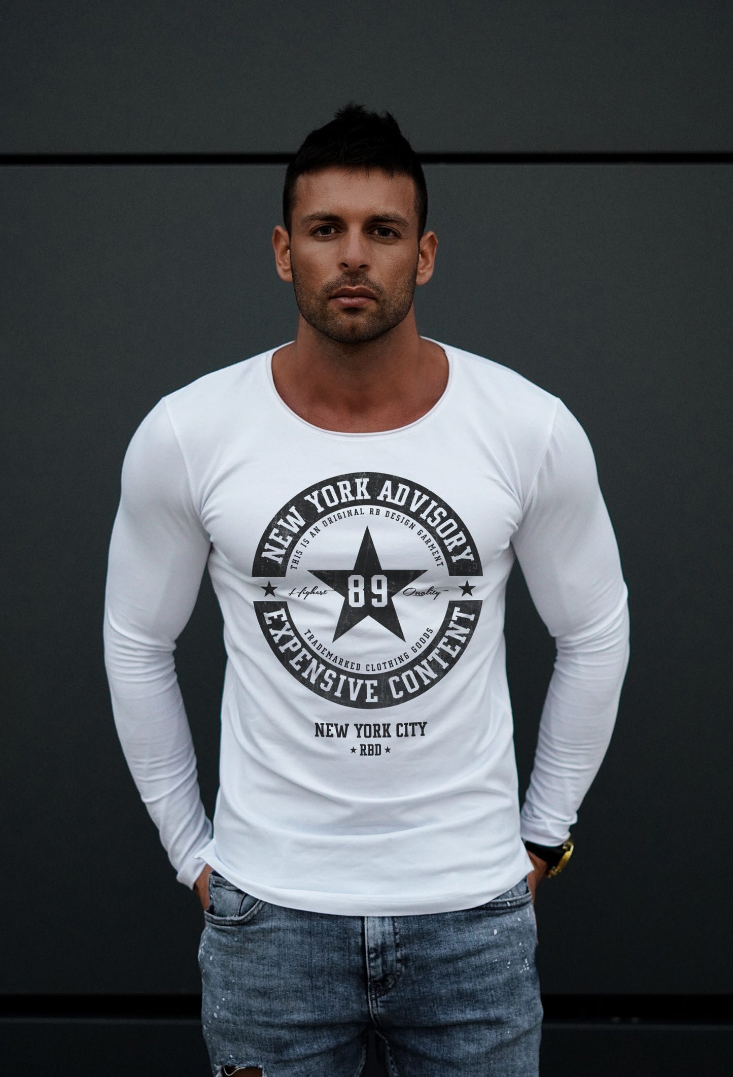 Mens Long Sleeve T-shirt"New York Advisory" MD891