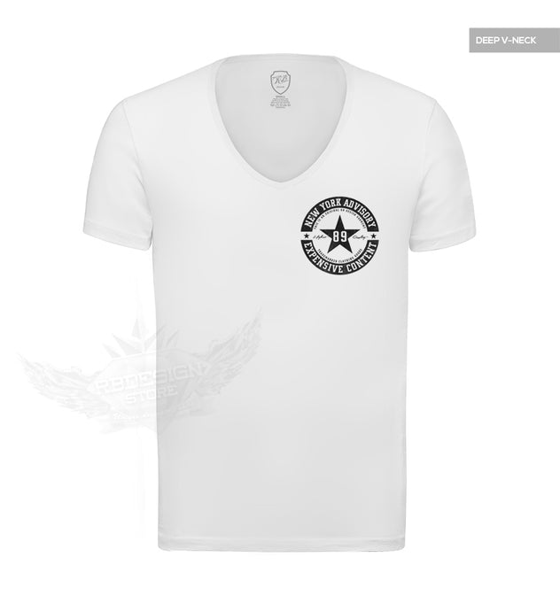 Casual Mens Deep V-neck White T-shirt Pocket Style 