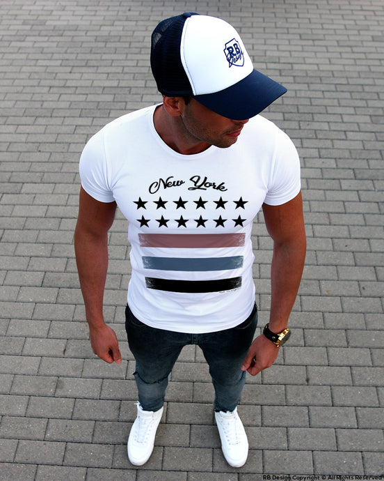 Casual Mens White T-shirt New York Street Fashion Graphic Tee MD892