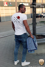 Limited Edition Mens White Scoop Neck T-shirt Rose and Arrow MD894 B