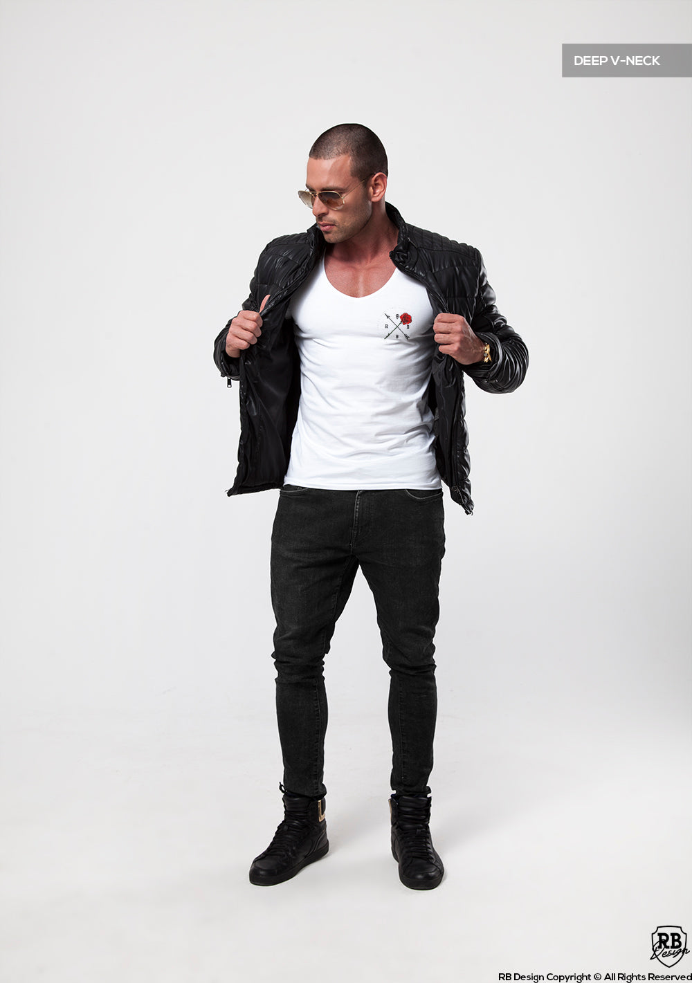 Men's White T-shirt Arrow and Rose Pocket Style MD894