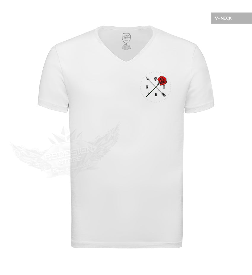 Men's White T-shirt Arrow and Rose Pocket Style MD894
