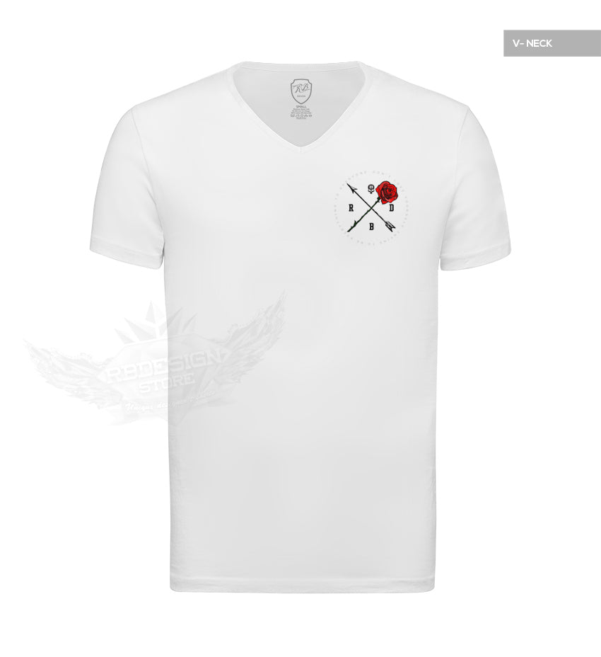 Limited Edition Mens White Scoop Neck T-shirt Rose and Arrow MD894 B