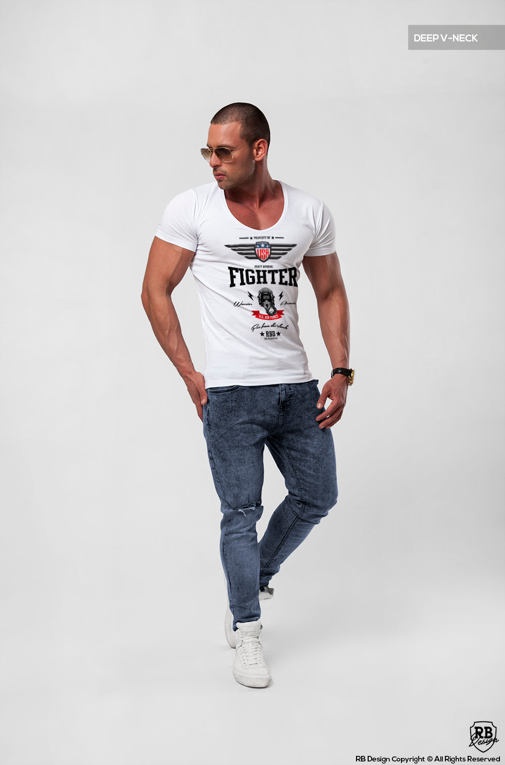 deep v neck designer t-shirt