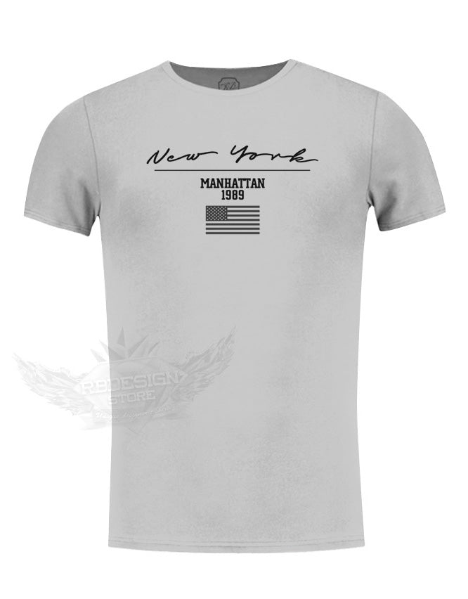 Men's Casual Printed T-shirt Muscle Fit New York Scoop Neck Tee / Color Option / MD917NY