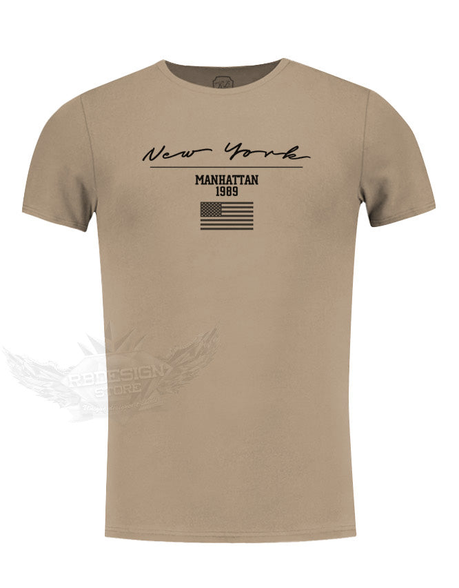 Men's Casual Printed T-shirt Muscle Fit New York Scoop Neck Tee / Color Option / MD917NY