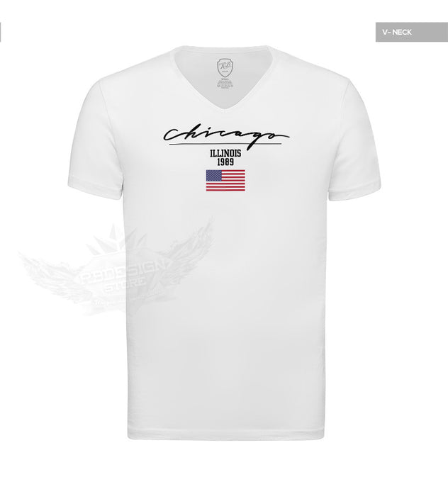 Casual Men's T-shirt Chicago US Flag Street Fashion Tee MD917CH