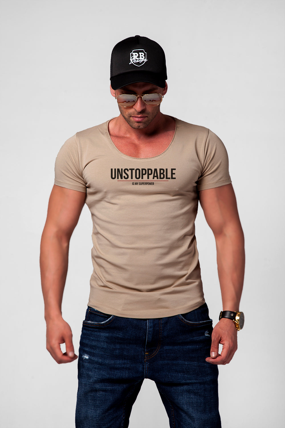 Men's T-shirt "Unstoppable" Khaki Gray Beige / Color Option / MD920