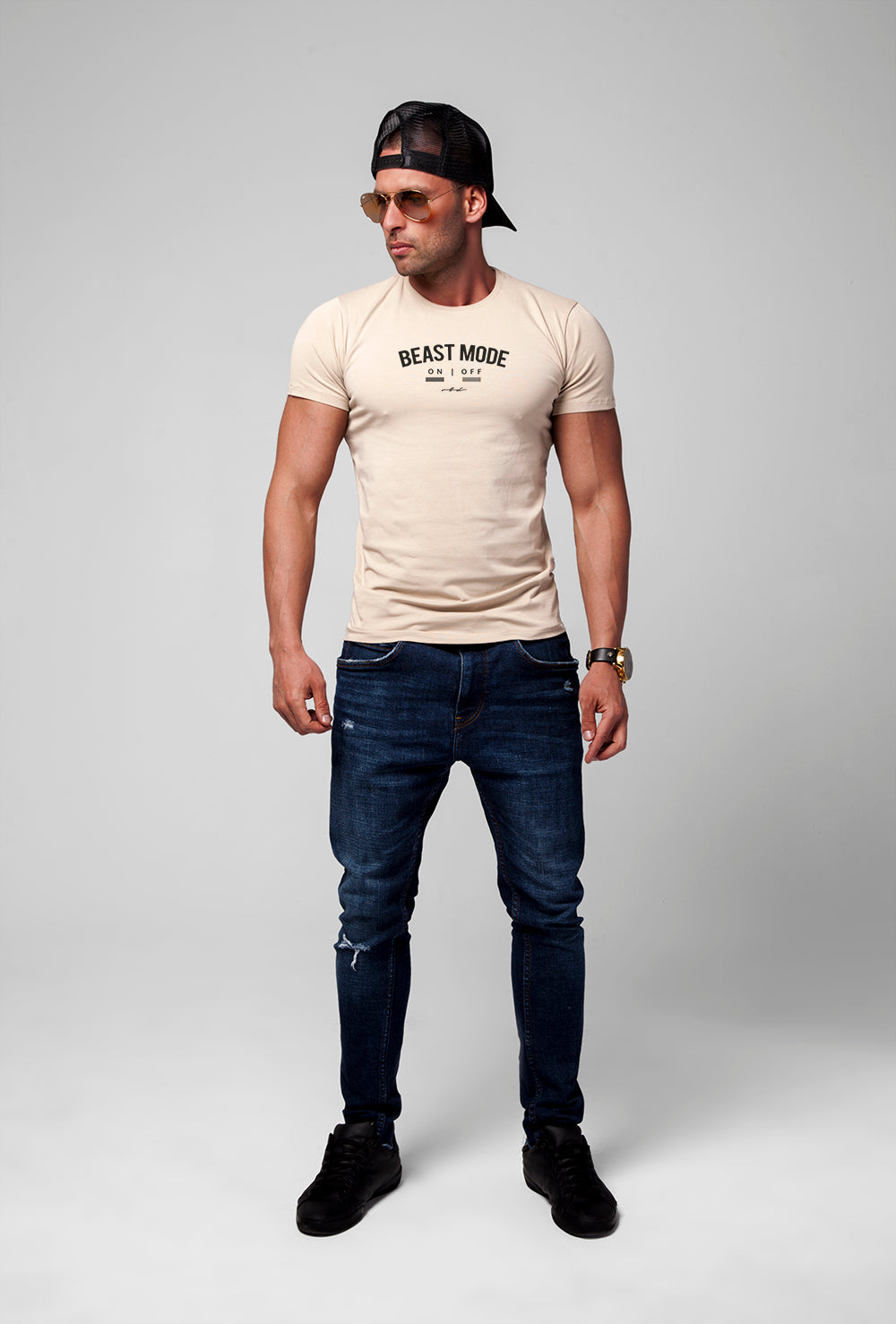 Men's T-shirt "Beast Mode ON" Khaki Gray Beige / Color Option / MD930