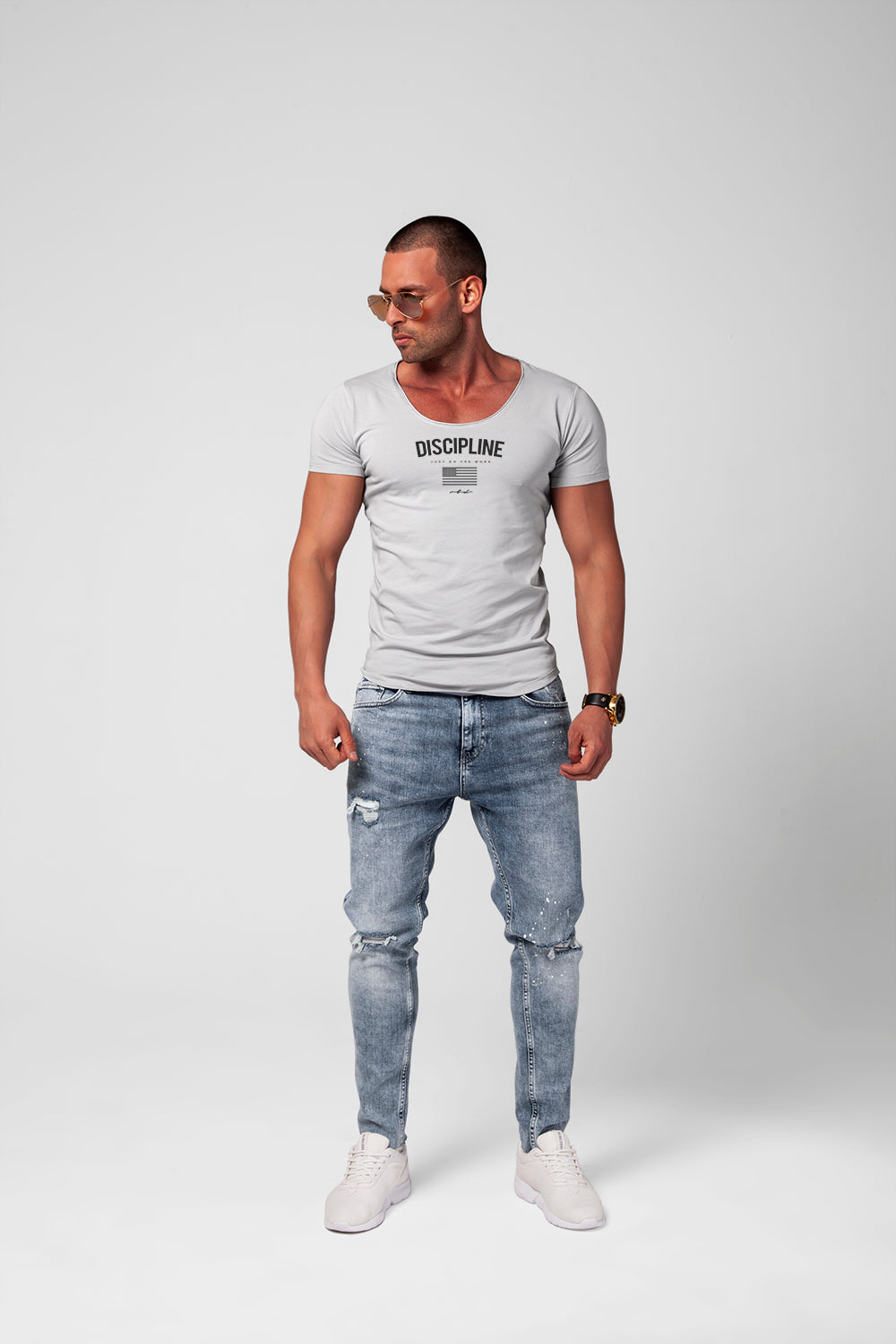 Men's T-shirt "Discipline" Khaki Gray Beige / Color Option / MD933