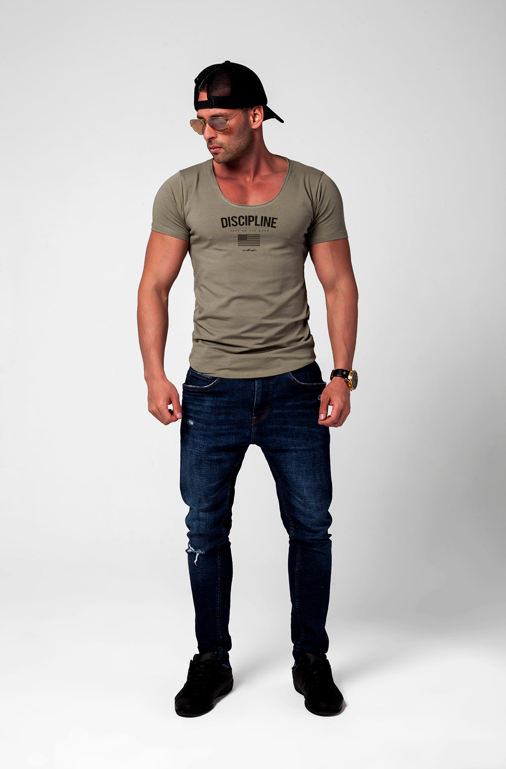 Men's T-shirt "Discipline" Khaki Gray Beige / Color Option / MD933