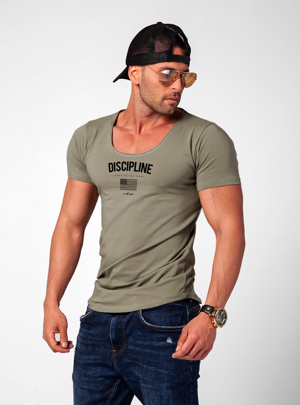 Men's T-shirt "Discipline" Khaki Gray Beige / Color Option / MD933