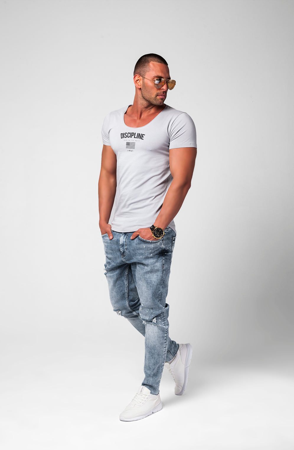 Men's T-shirt "Discipline" Khaki Gray Beige / Color Option / MD933