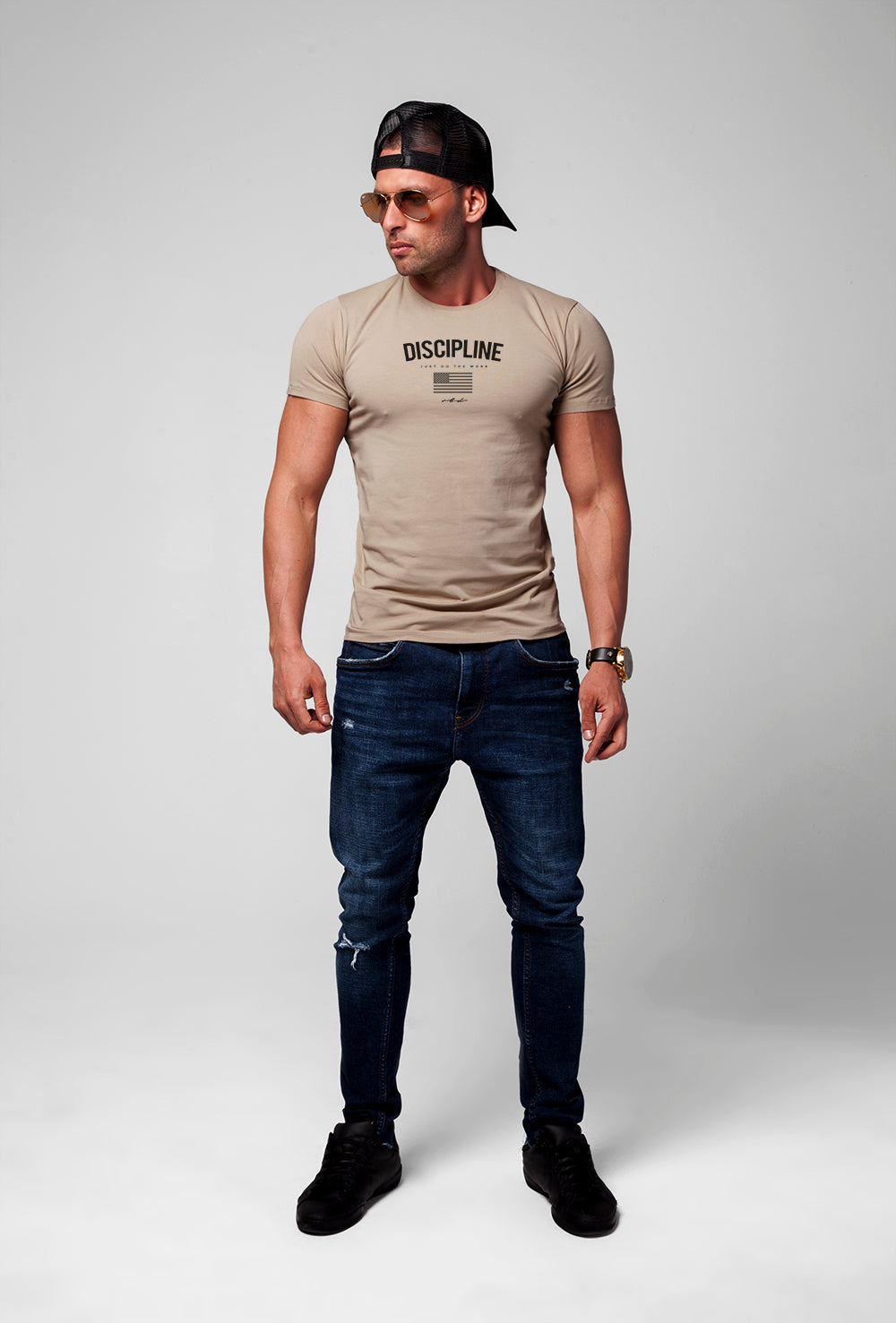 Men's T-shirt "Discipline" Khaki Gray Beige / Color Option / MD933