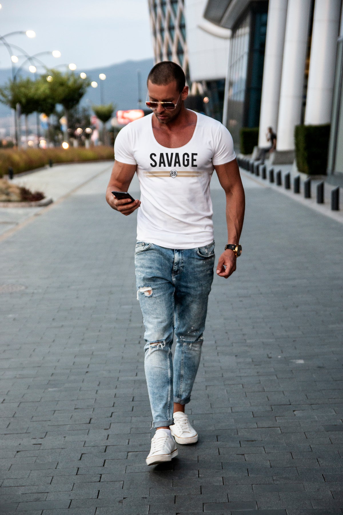 Casual Men's T-shirt "SAVAGE RBD" MD935 Beige
