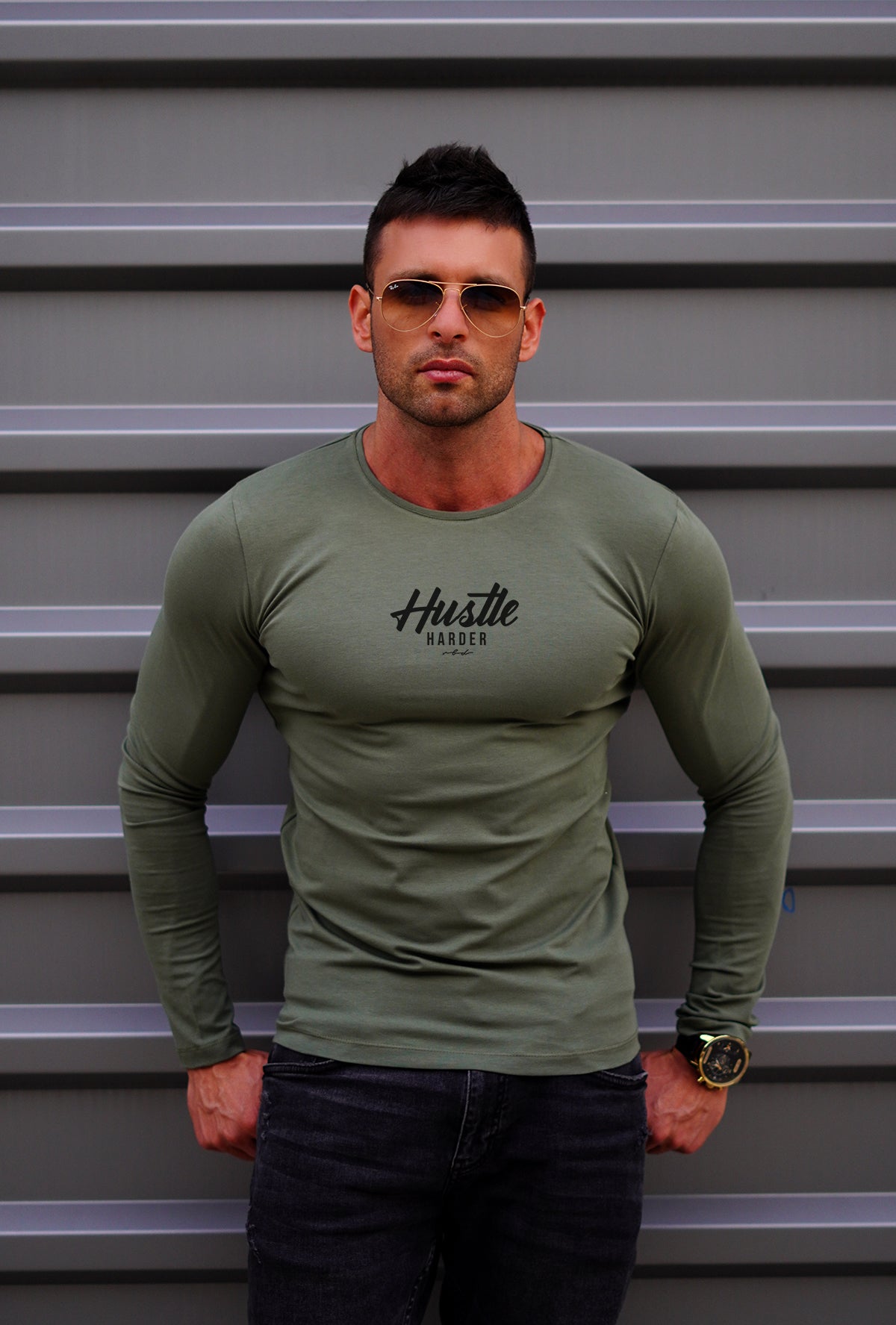 Mens Long Sleeve T-shirt "Hustle Harder" MD971