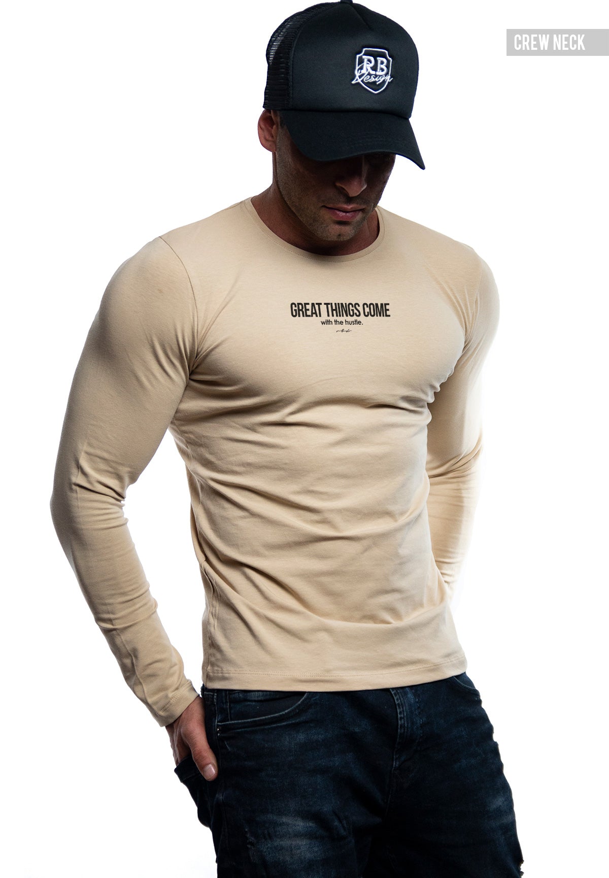 Mens Long Sleeve T-shirt "Great things come with the hustle" MD973