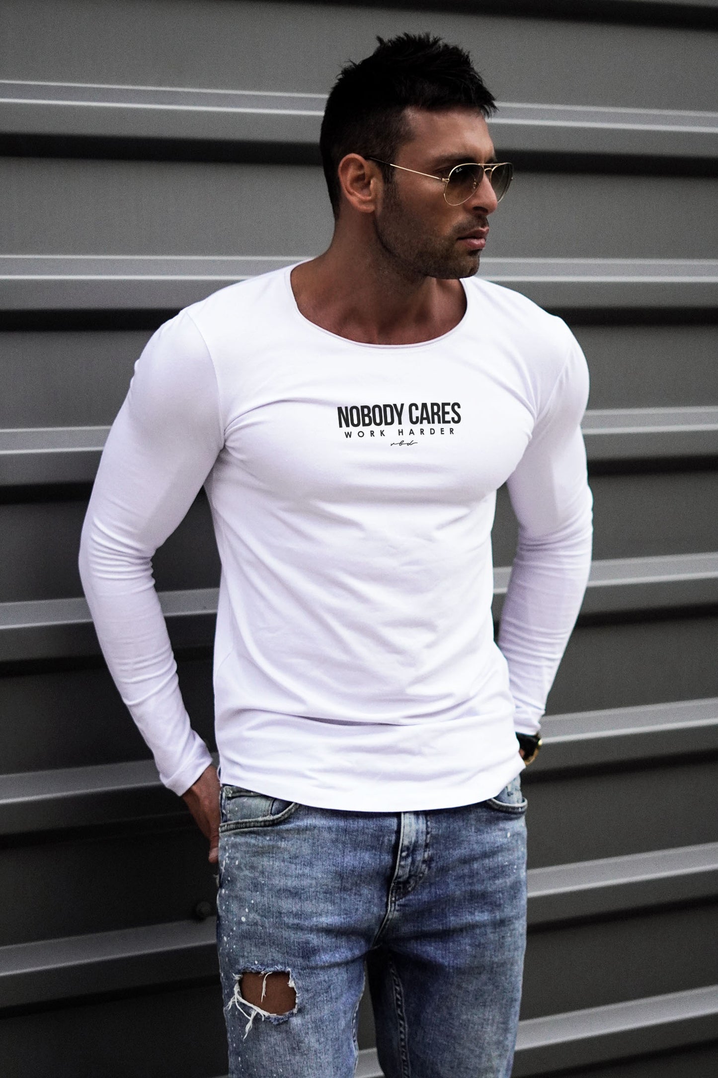 Mens Long Sleeve T-shirt "Nobody Cares Work Harder" MD974